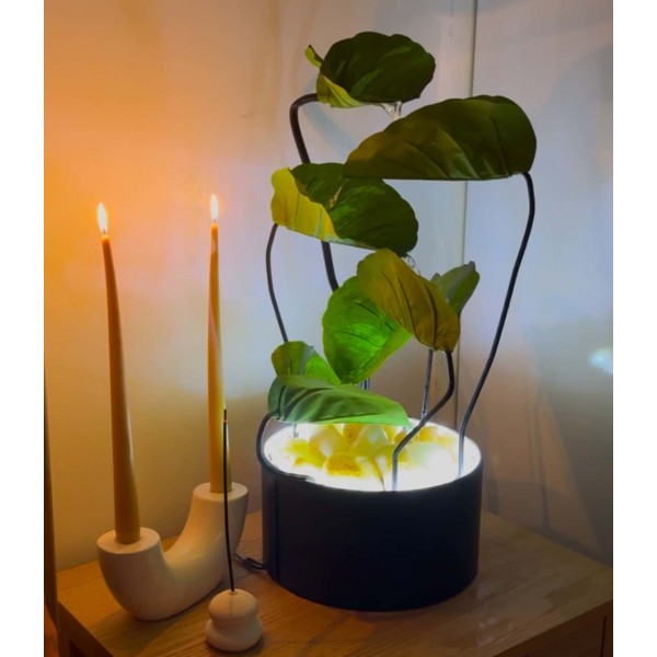 آبنما گلدانی 6 برگ چراغ خواب دار با نور LED | دکور آرامش بخش منزل